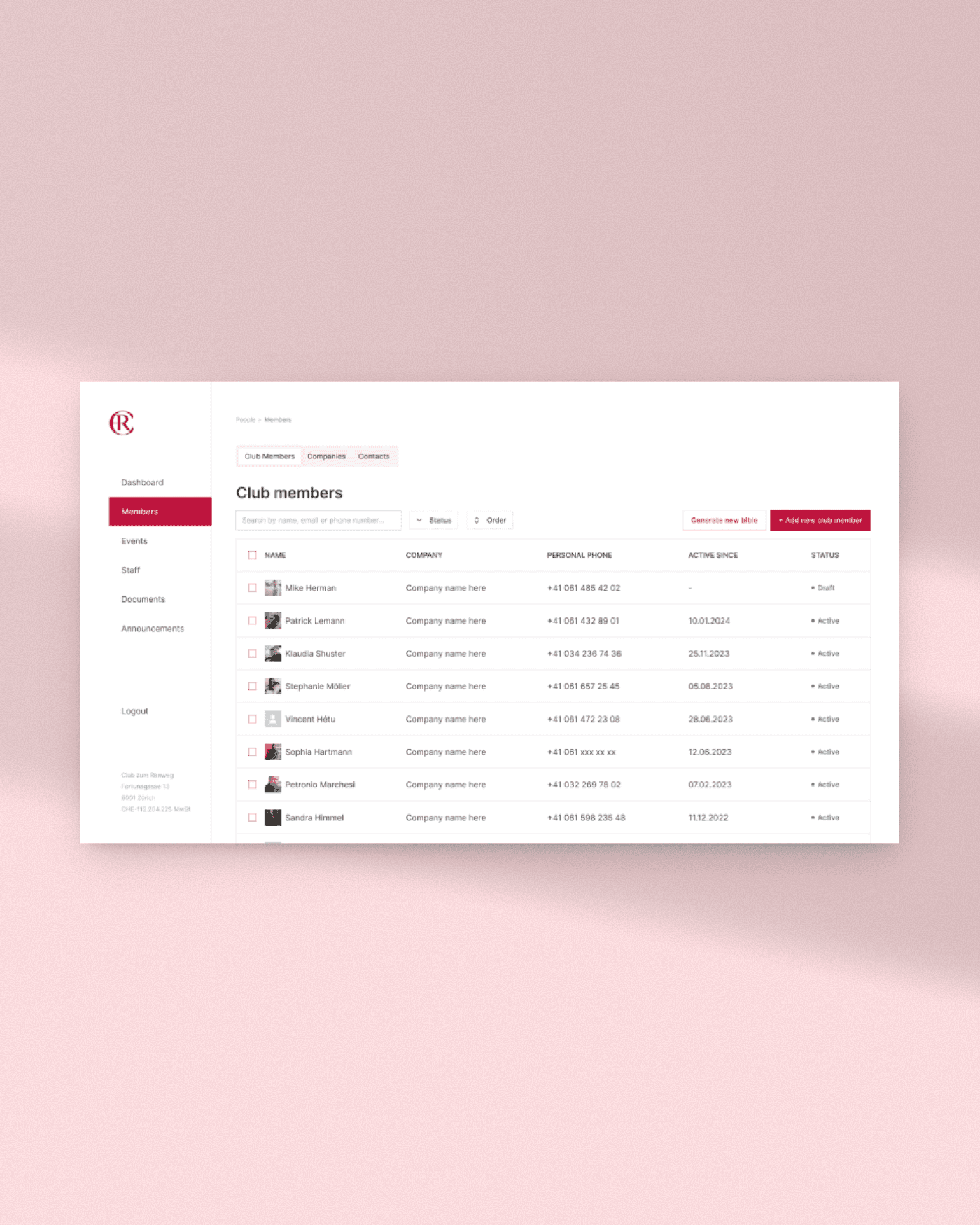 Die digitale Plattform für einen exklusiven Zürcher Privatclub 2