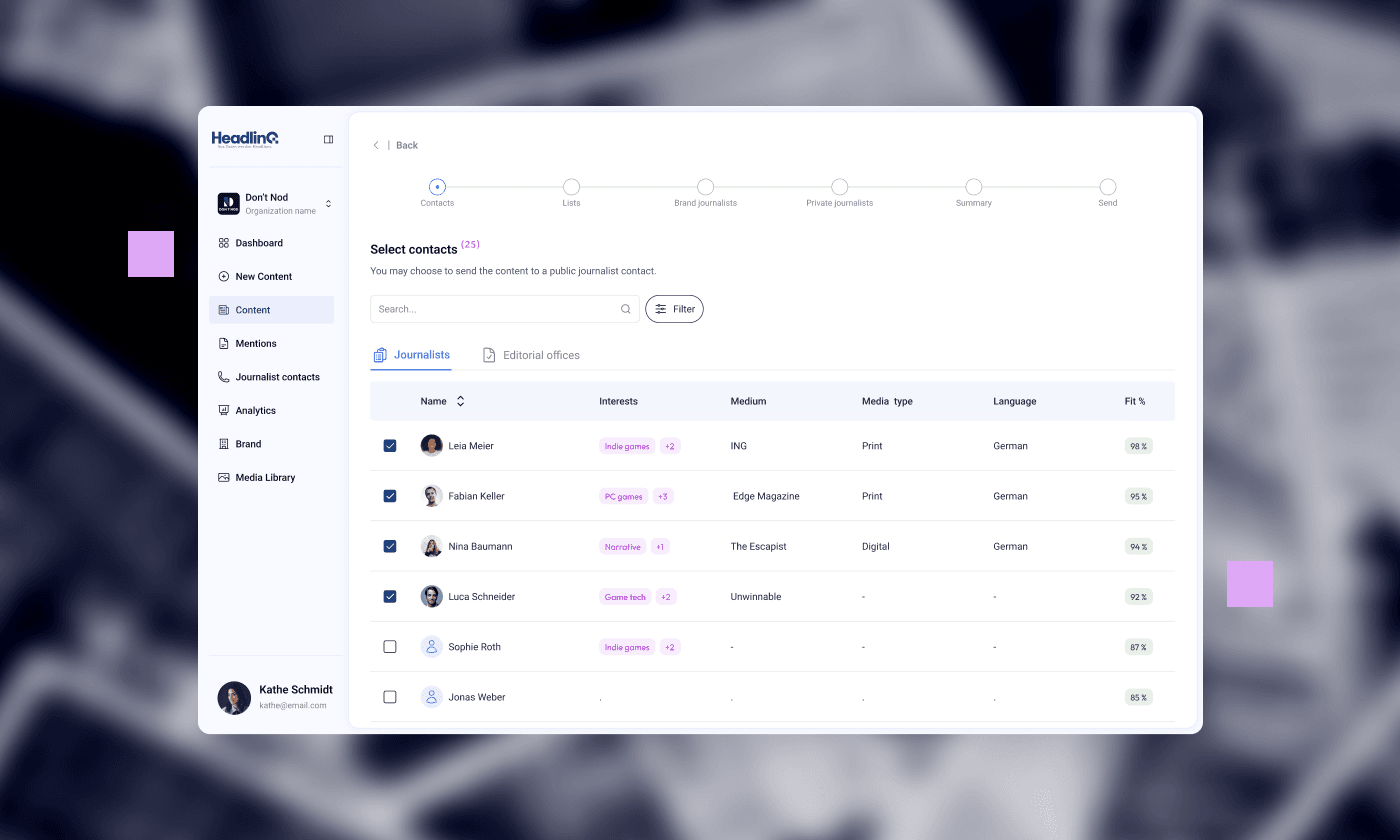 Every PR tool in one platform – powered by a self-updating journalist database